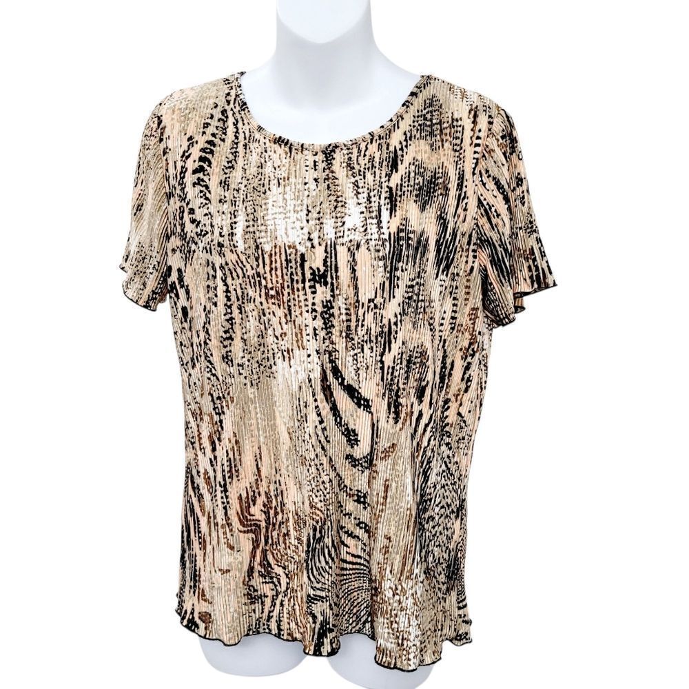 2/$20 Y2K Black & Nude Colour Pattern Top Blouse Size: M